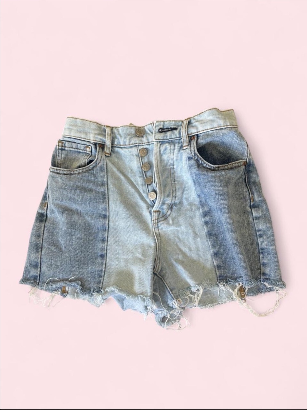 PacSun Two-Tone Light Blue High-Waist Denim Shorts